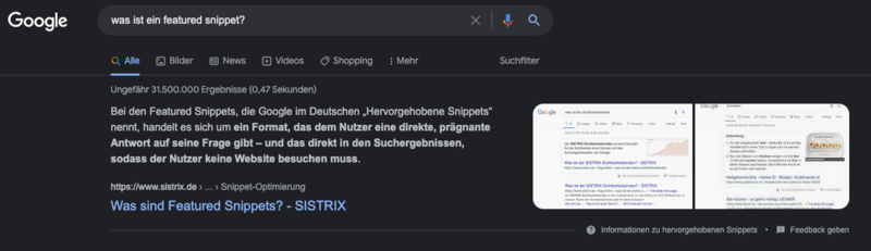 Featured Snippet Beispiel für Blogbeitrag